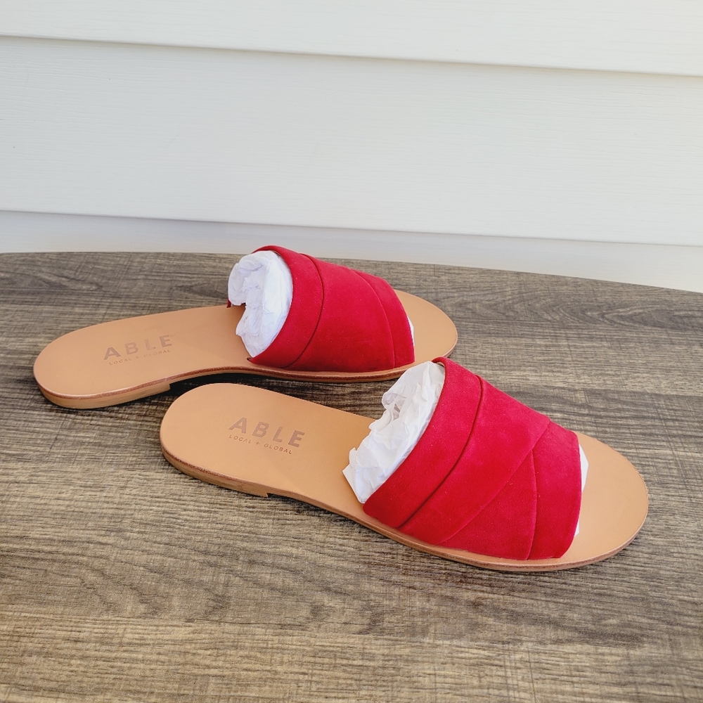 Womens ABLE Oliveira Slide Fire Red Suede sz 9 M Slip On Sandals